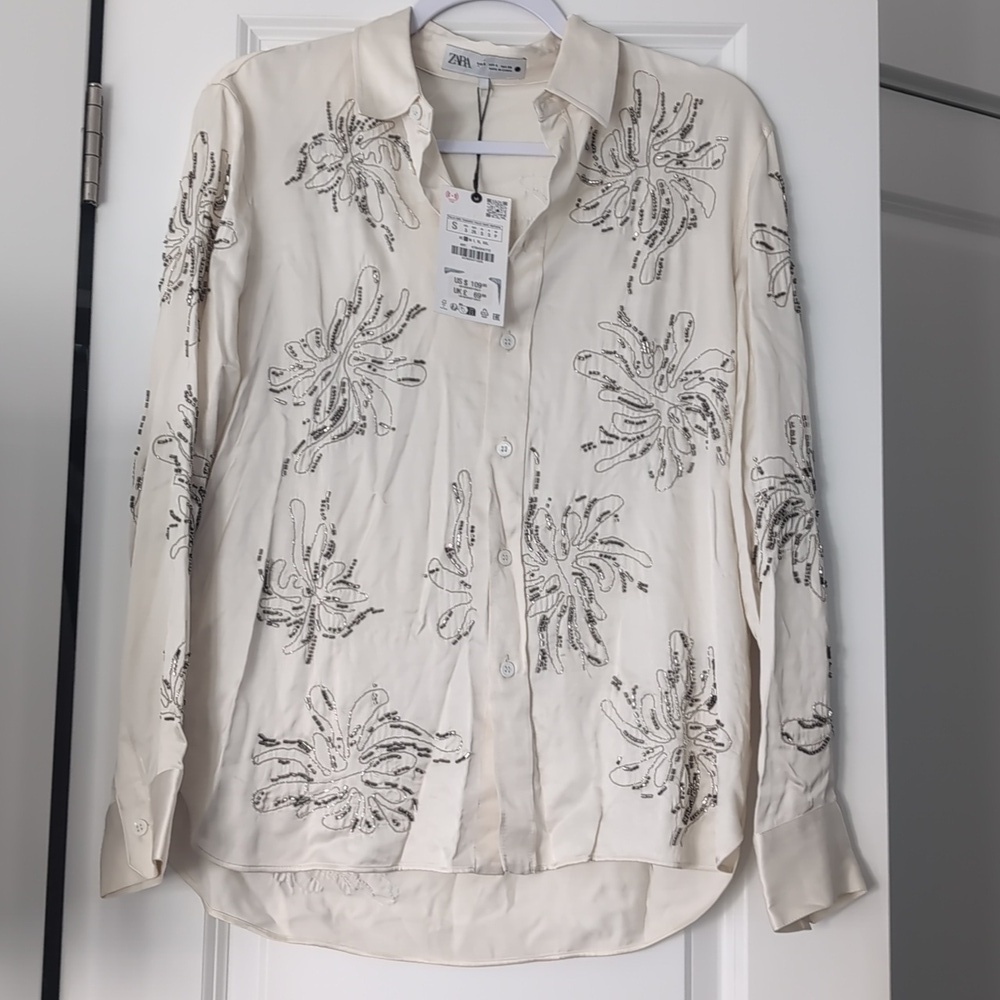 NWT Zara Embroidered Beaded Top - Picture 2 of 11